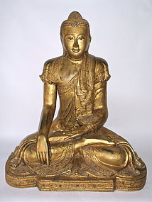 Burmese Buddha Mandalay style large 37" gilt wood