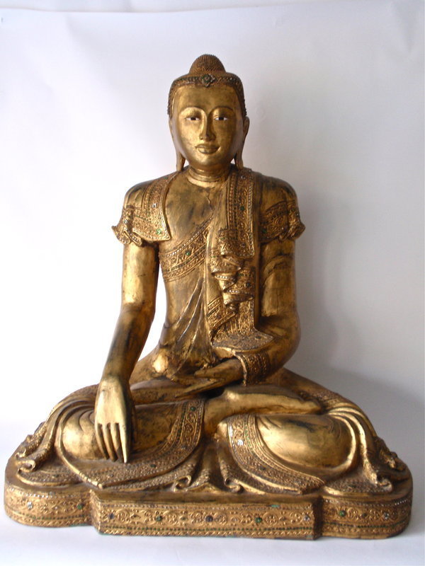Burmese Buddha Mandalay style large 37&quot; gilt wood
