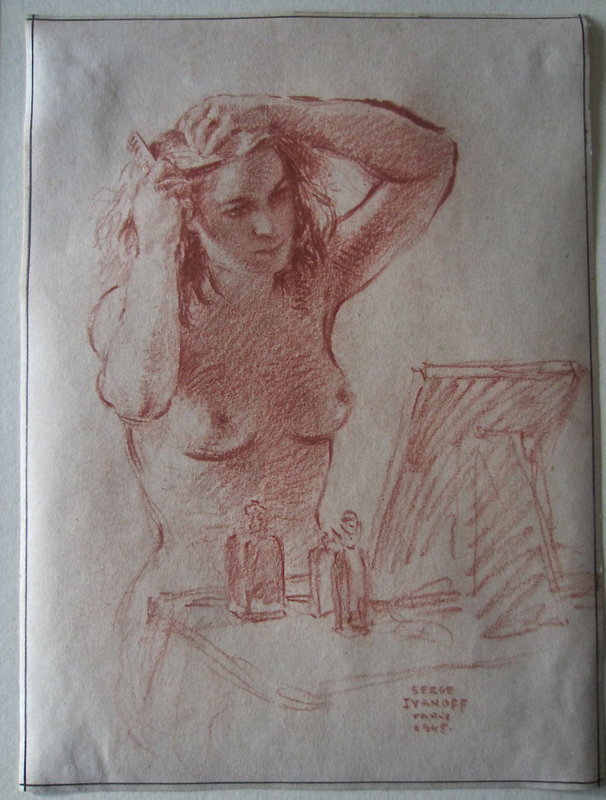 Serge Ivanhoff Drawing Nude Paris 1945 Russian Art