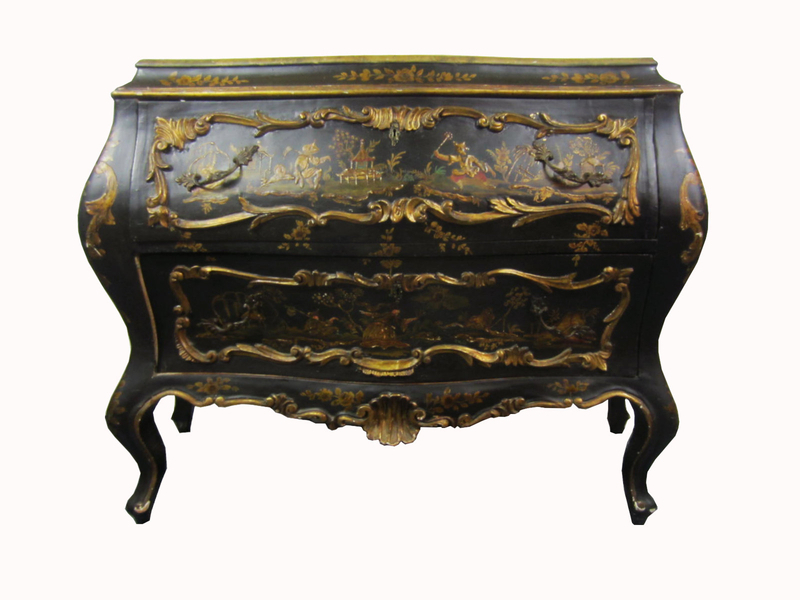 Antique Italian Chinoiserie Bombe Chest of drawers 19th century