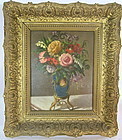 Oil painting still life flowers in a vase Caroline Noette 1874