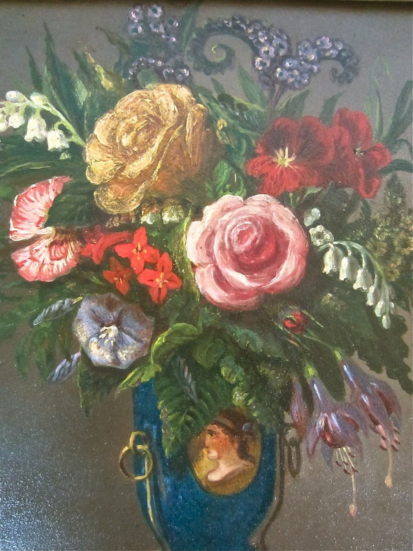 Oil painting still life flowers in a vase Caroline Noette 1874