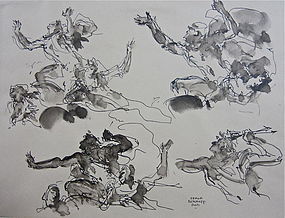 Serge Ivanhoff Drawing figural studies Paris c.1945 Russian Art