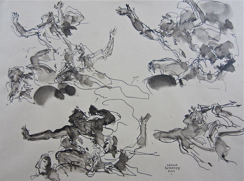 Serge Ivanhoff Drawing figural studies Paris c.1945 Russian Art