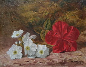 Oil Painting Chinese Hibiscus by W. Revell 1888