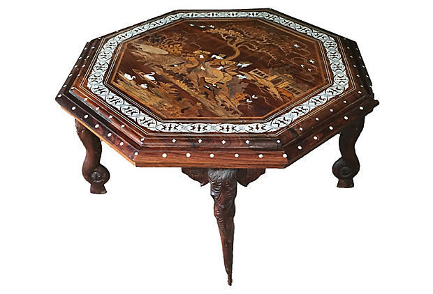 Anglo Indian Rosewood Inlaid Table Mogul design