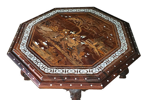 Anglo Indian Rosewood Inlaid Table Mogul design