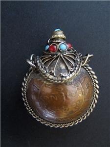 Tibetan Snuff Scent Bottle Turquoise Silver Copper