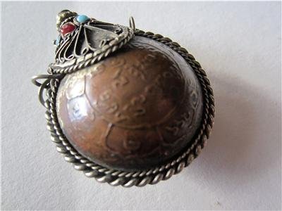 Tibetan Snuff Scent Bottle Turquoise Silver Copper