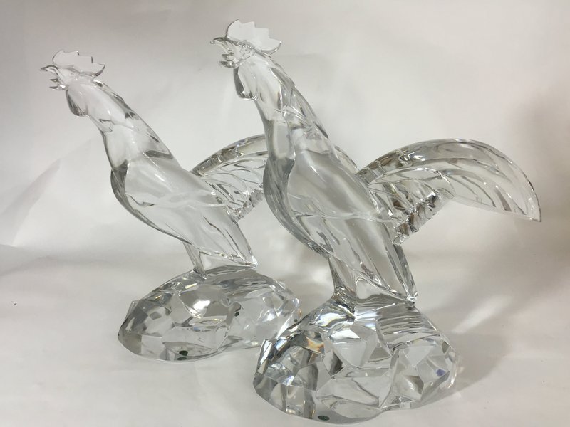 Baccarat Crystal Roosters by Georges Chevalier c. 1950