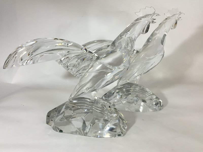 Baccarat Crystal Roosters by Georges Chevalier c. 1950