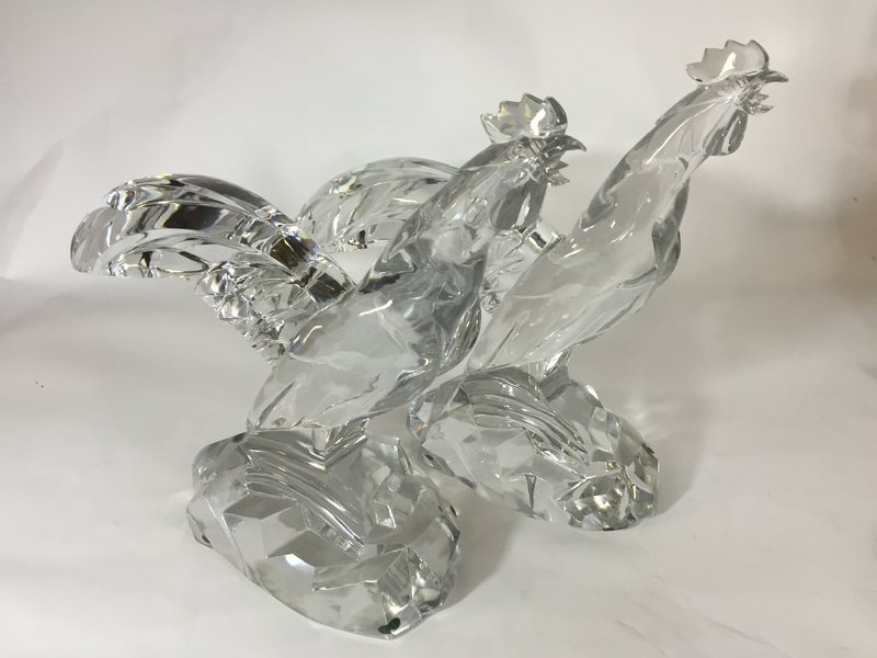 Baccarat Crystal Roosters by Georges Chevalier c. 1950