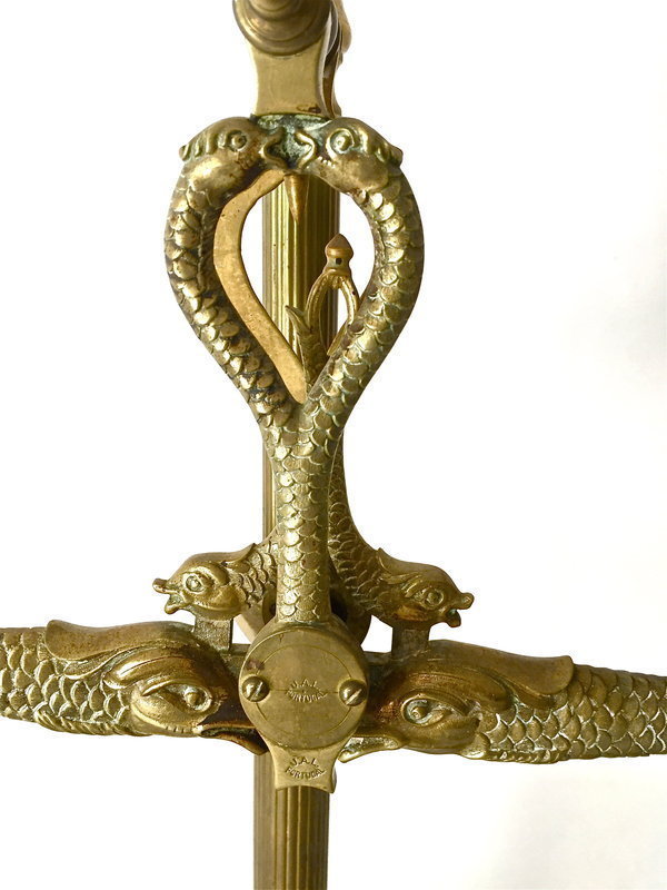 Antique Brass Balance Scale &amp; Weights Serpent Dolphin motif