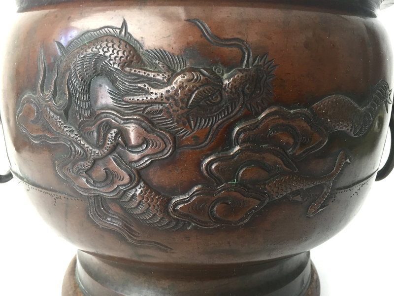 Japanese Bronze Planter dragon Mt. Fuji motif Meiji era