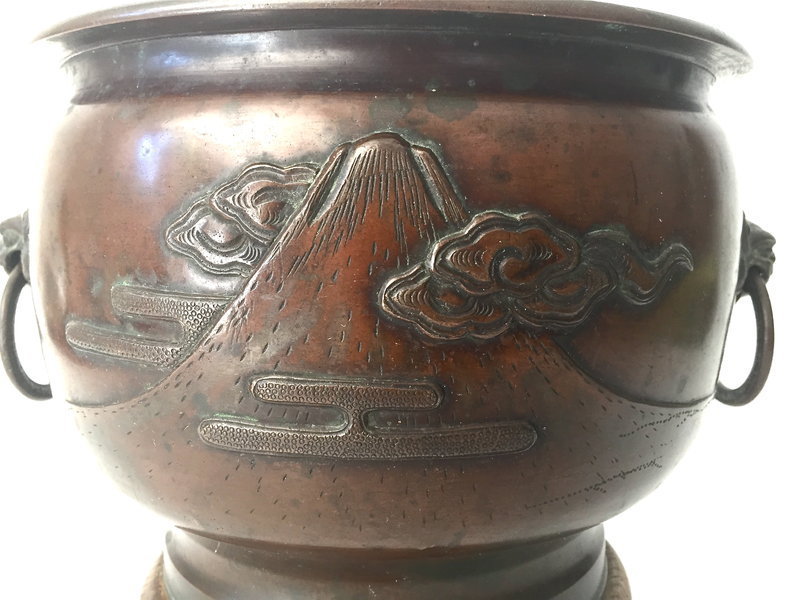 Japanese Bronze Planter dragon Mt. Fuji motif Meiji era