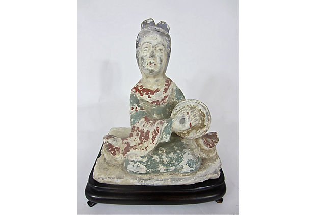 Chinese Tang Dynasty Pottery Female Musician figure
