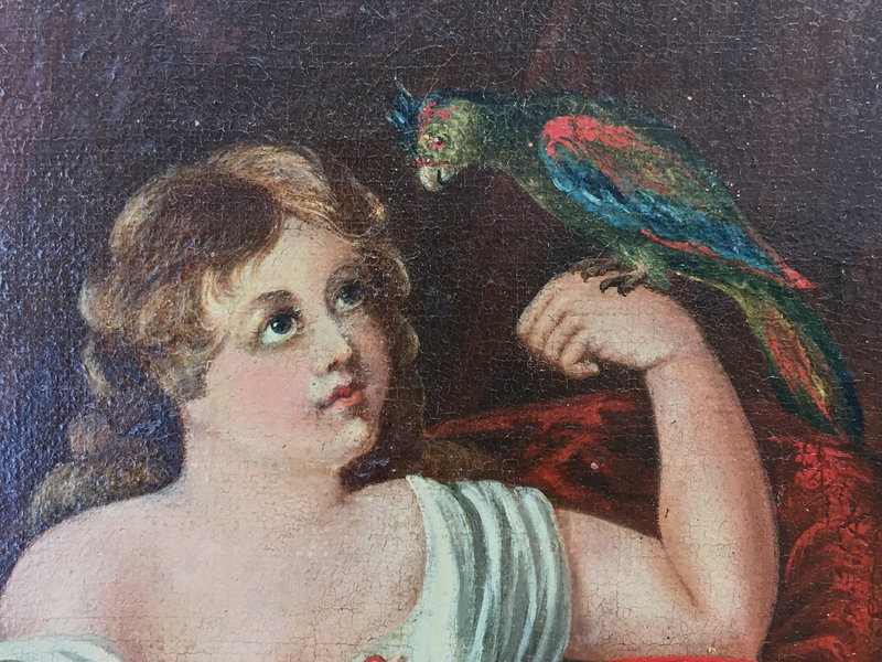 American portrait of a girl with parrot c.1880