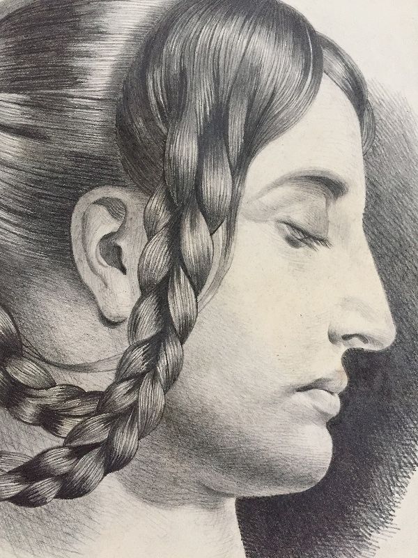 French Master drawing Woman with Braids 1847