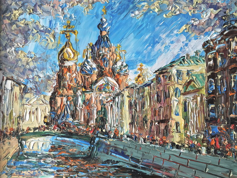 Russian Impressionist Oil Trinity Church St. Petersburg