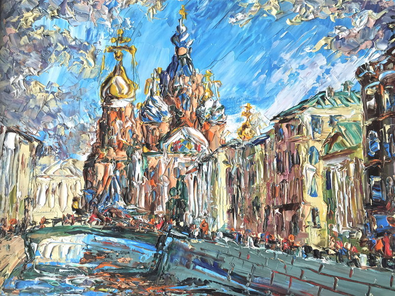 Russian Impressionist Oil Trinity Church St. Petersburg