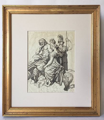 French Master 18th C. Classical Watercolor Ink drawing