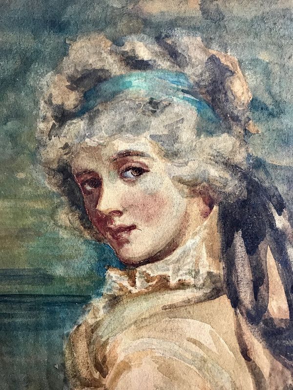George Romney Portrait Painting of a Lady in Watercolor