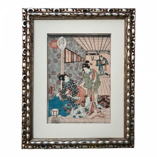 Antique Japanese Woodblock Print Geisha's by Kunisada