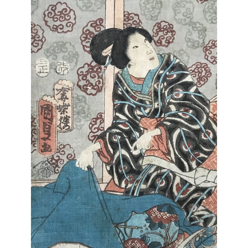 Antique Japanese Woodblock Print Geisha's by Kunisada