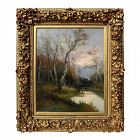 Antique Original Oil Painting French Landscape by T. Walter 19th c.
