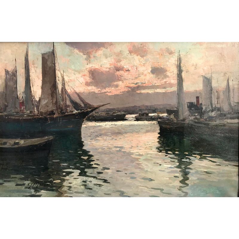 Vintage Italian Oil Painting Bay of Naples Italy Harbor G. Mariani