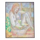 Vintage Original Oil Painting Nude Woman Reading by Wanda Varriale