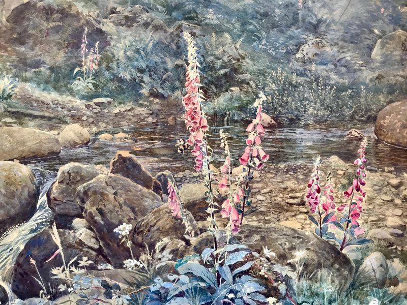 Joseph Addey Fox Gloves English Watercolor Landscape Painting 19th c.