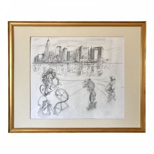 New York Manhattan Skyline Figures Drawing by Tom Christopher