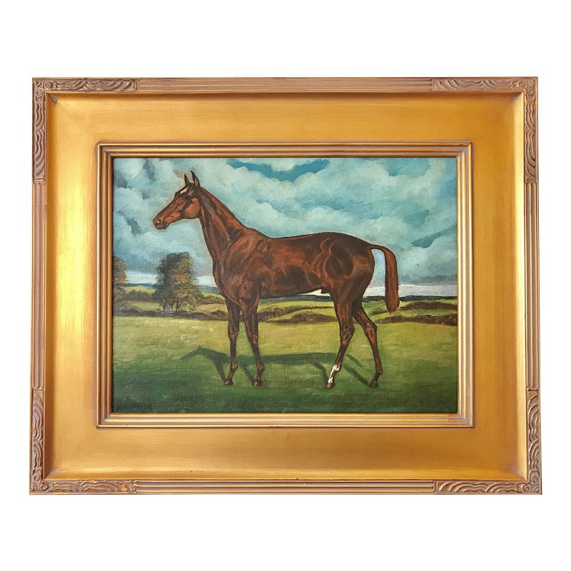 Vintage Portrait of a Thoroughbred Race Horse Original Oil Painting