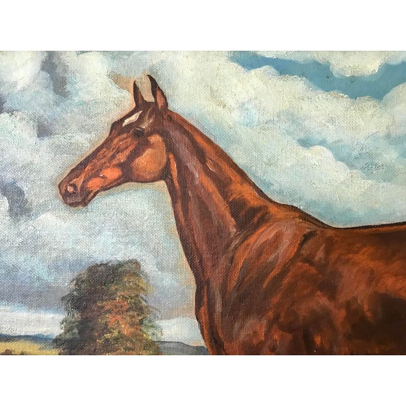 Vintage Portrait of a Thoroughbred Race Horse Original Oil Painting