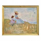 Impressionist Oil Painting Mother Child Mast Cove Maine Harry Barton