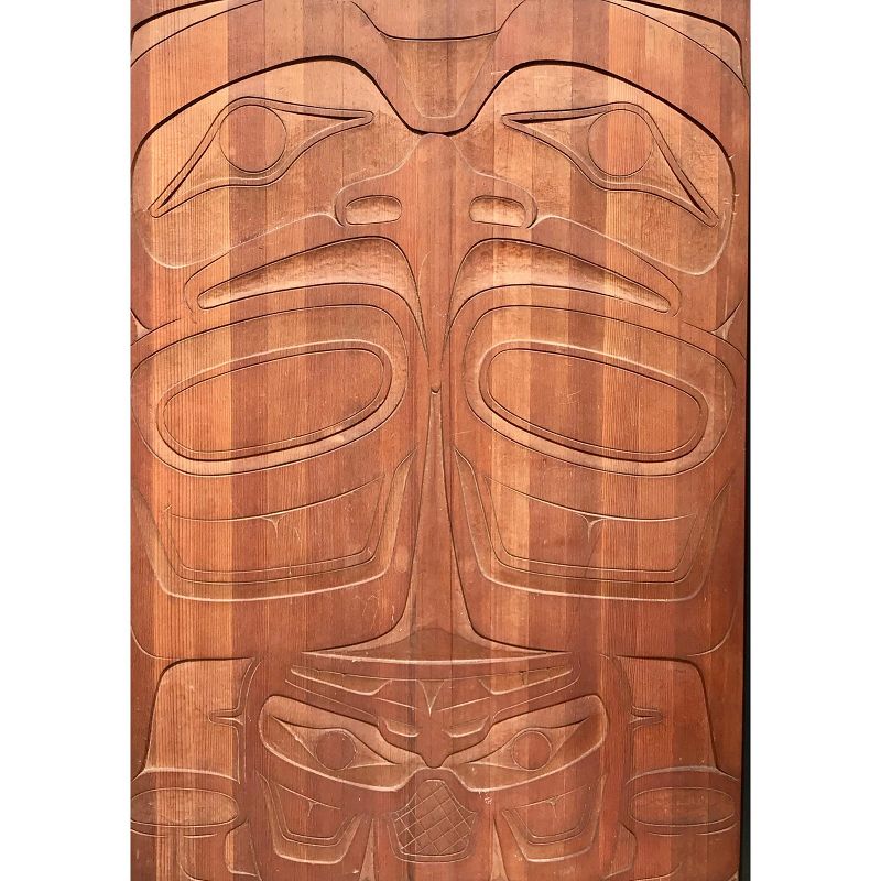 Vintage Haida Indian Carved Northwest Coast Cedar Panel Eagle Bear