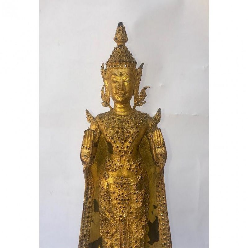 Antique Gilt Bronze Standing Buddha Thailand 19th Century Rattanakosin