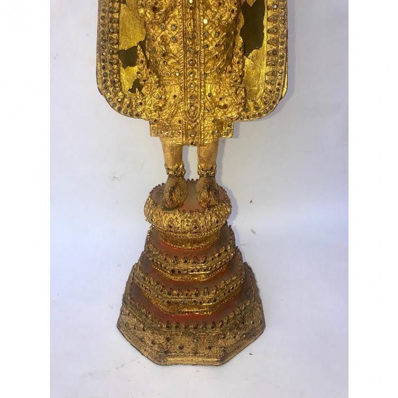 Antique Gilt Bronze Standing Buddha Thailand 19th Century Rattanakosin