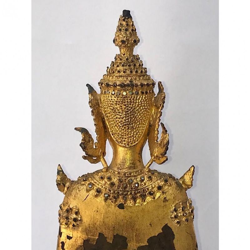 Antique Gilt Bronze Standing Buddha Thailand 19th Century Rattanakosin