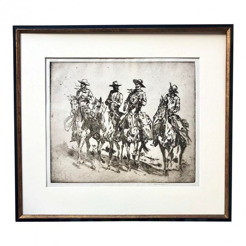 Vintage Original Western Cowboy Art Etching by Edward Borein
