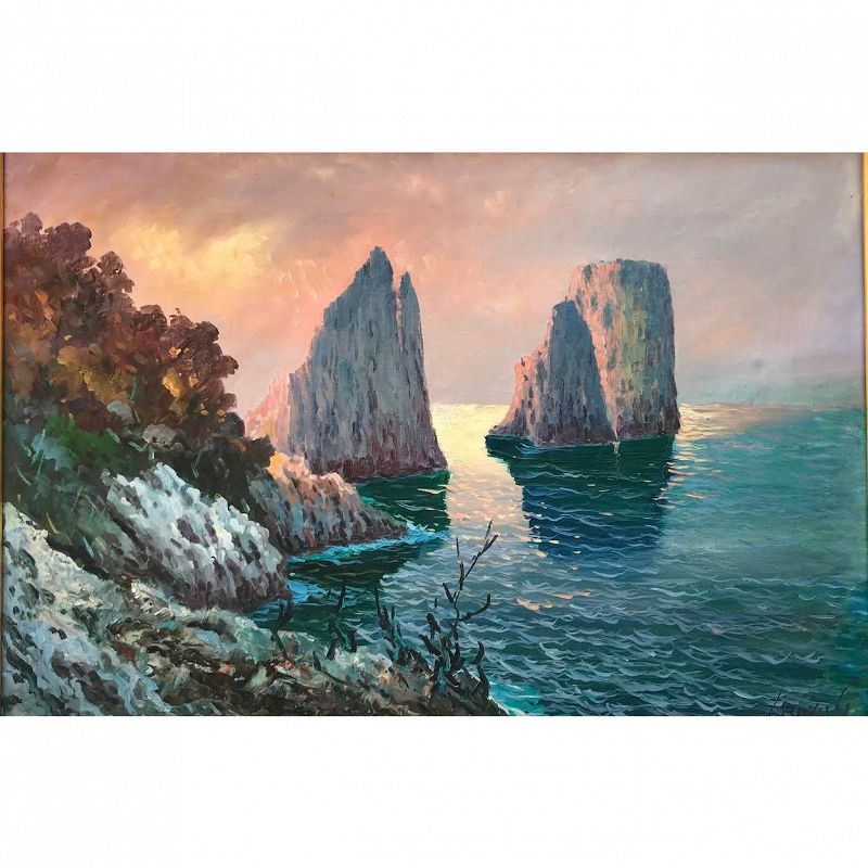 Italian Impressionist Oil Painting Capri Bay of Naples