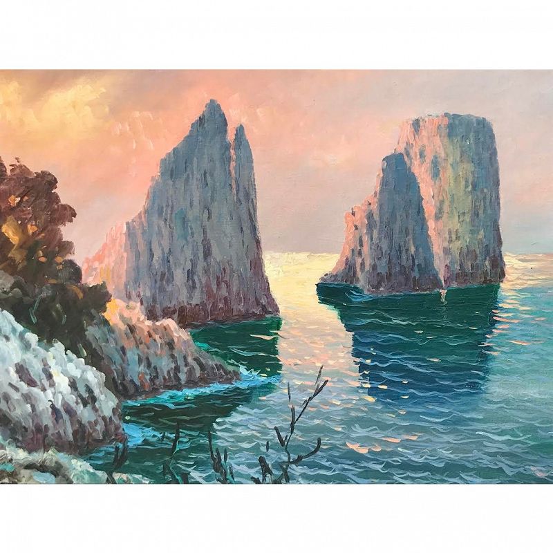 Italian Impressionist Oil Painting Capri Bay of Naples