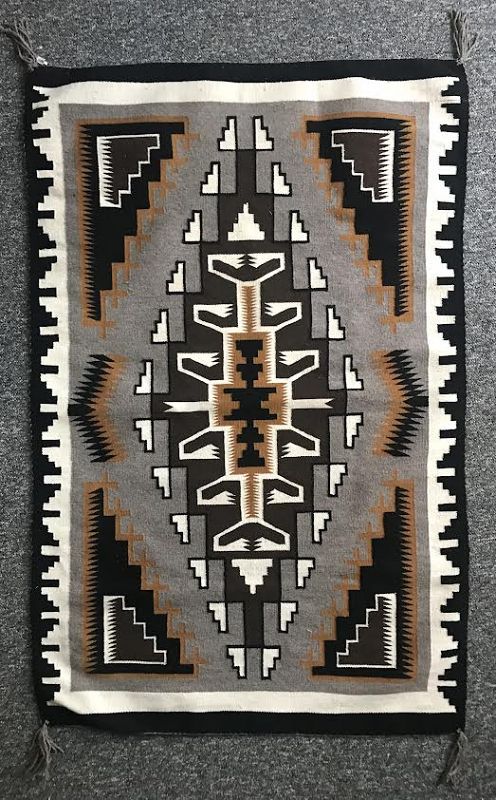 Vintage Navajo Indian Two Gray Hills Rug by Louise Draper 39" x 60"