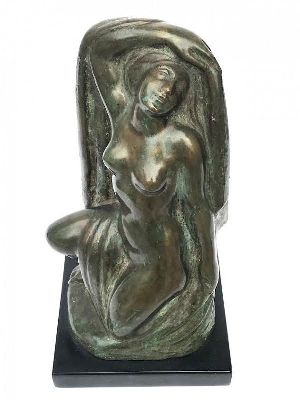 Vintage Modenist Bronze Nude &quot;The Bather&quot; by Ernesto Tamariz Mexico