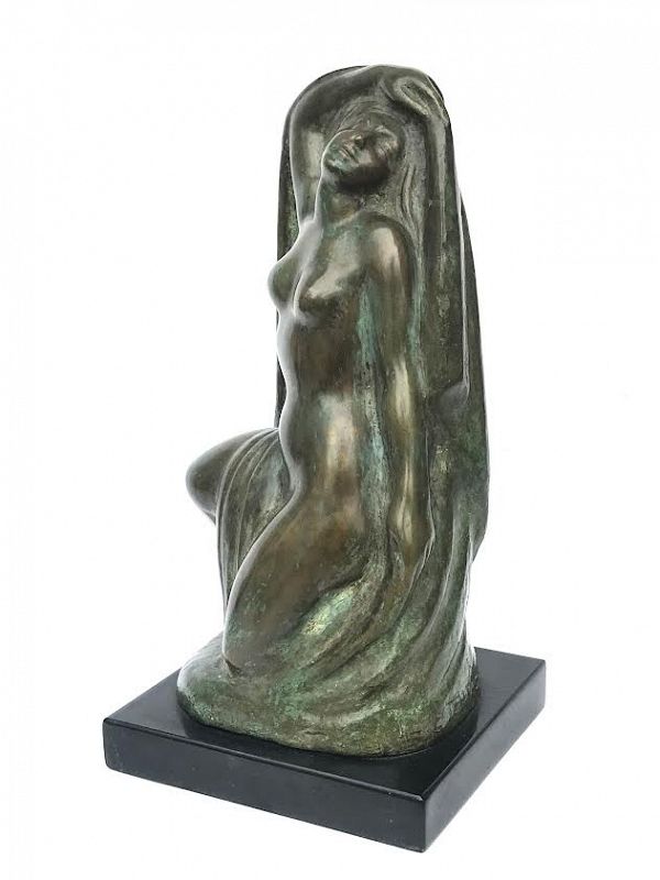 Vintage Modenist Bronze Nude &quot;The Bather&quot; by Ernesto Tamariz Mexico
