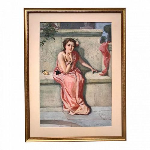 Antique Art Nouveau Painting of a Woman by J. Ramsperger Circa 1910