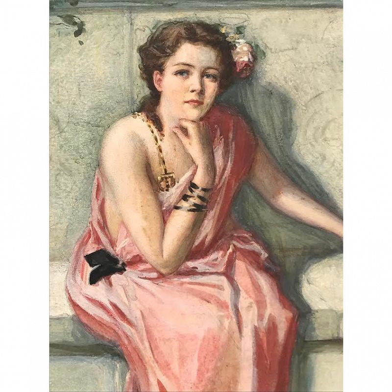 Antique Art Nouveau Painting of a Woman by J. Ramsperger Circa 1910