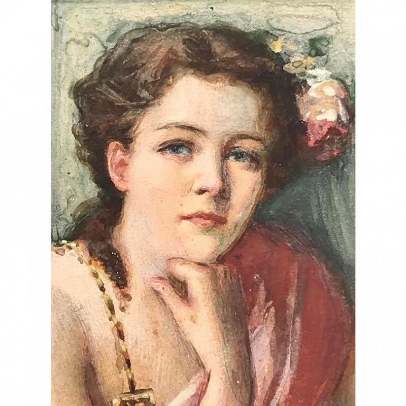 Antique Art Nouveau Painting of a Woman by J. Ramsperger Circa 1910