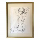 Vintage Modernist Figurative Female Nude Ink Drawing by John Tuska